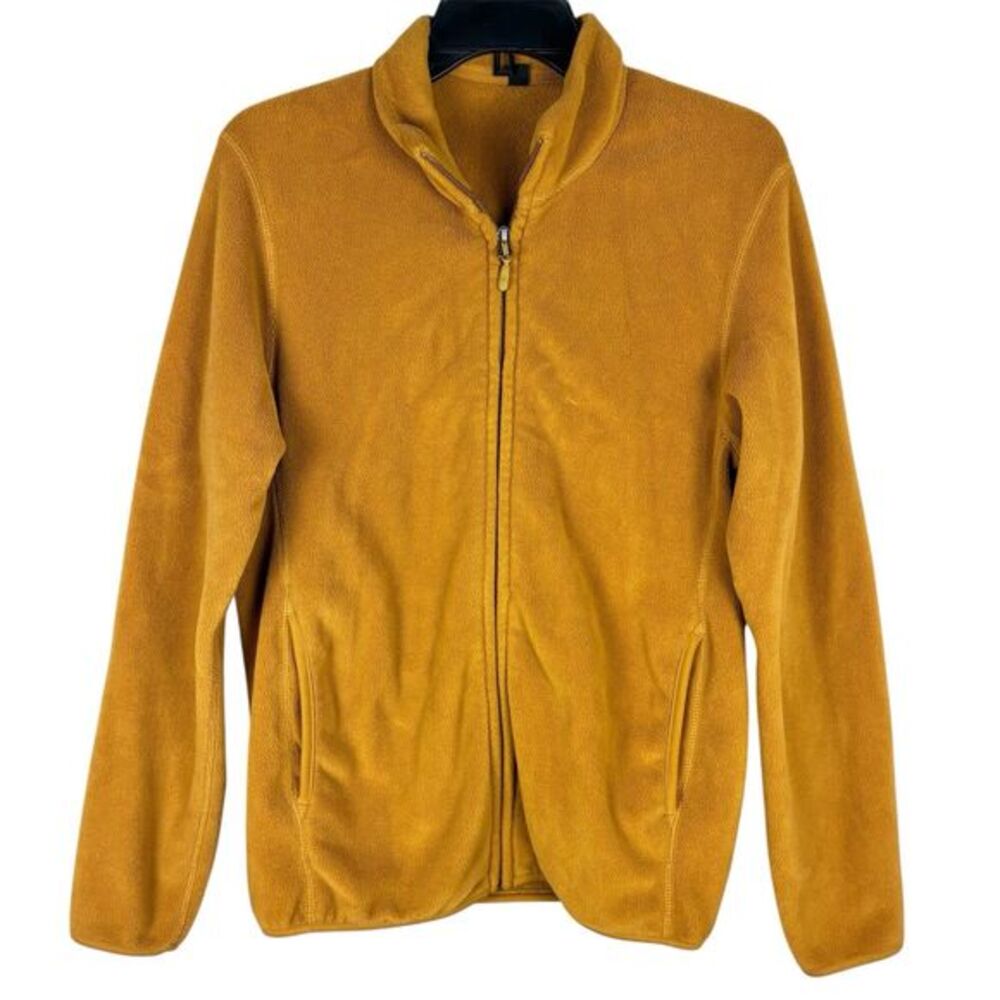 Uniqlo Womens Fleece Jacket Full Zipper Mustard Sz S Cozy Outerwear
